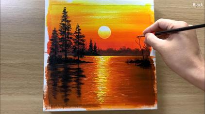 日落风景画水粉图片
